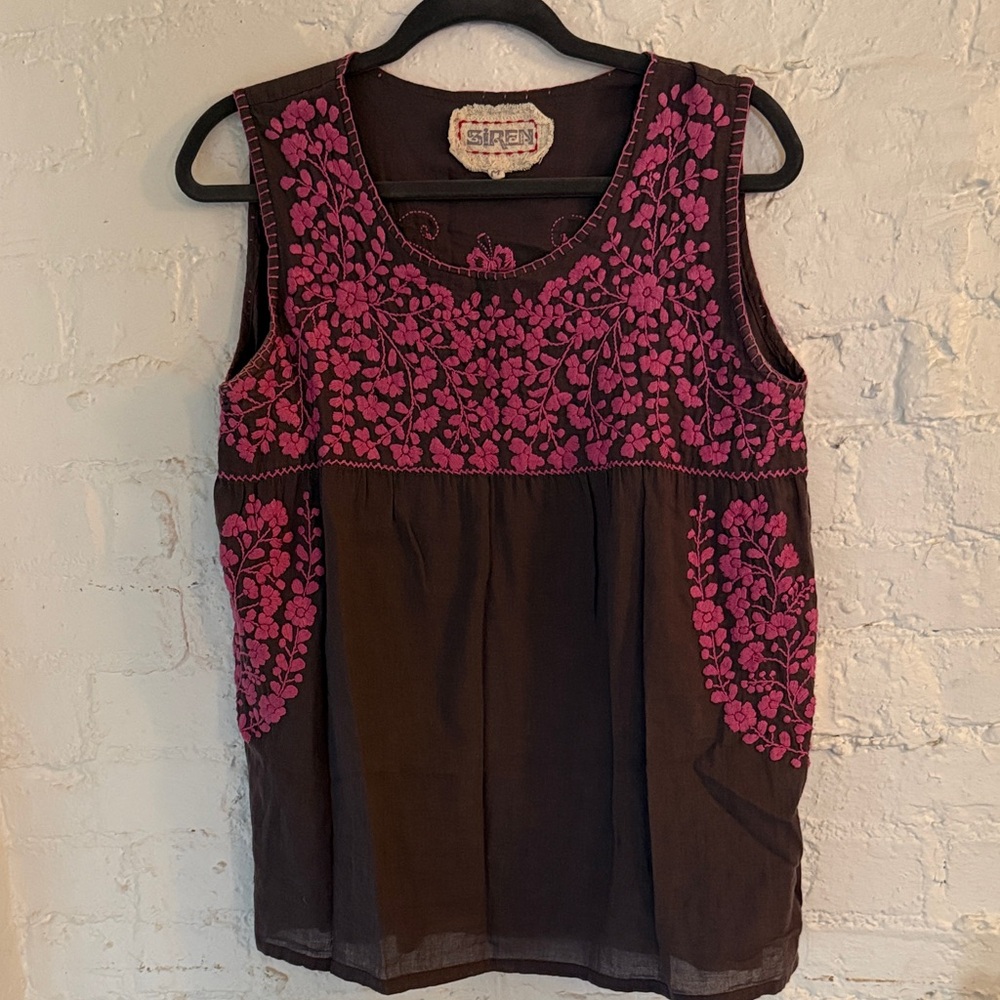 Siren brand Mexican Brown and Pink Embroidered Top